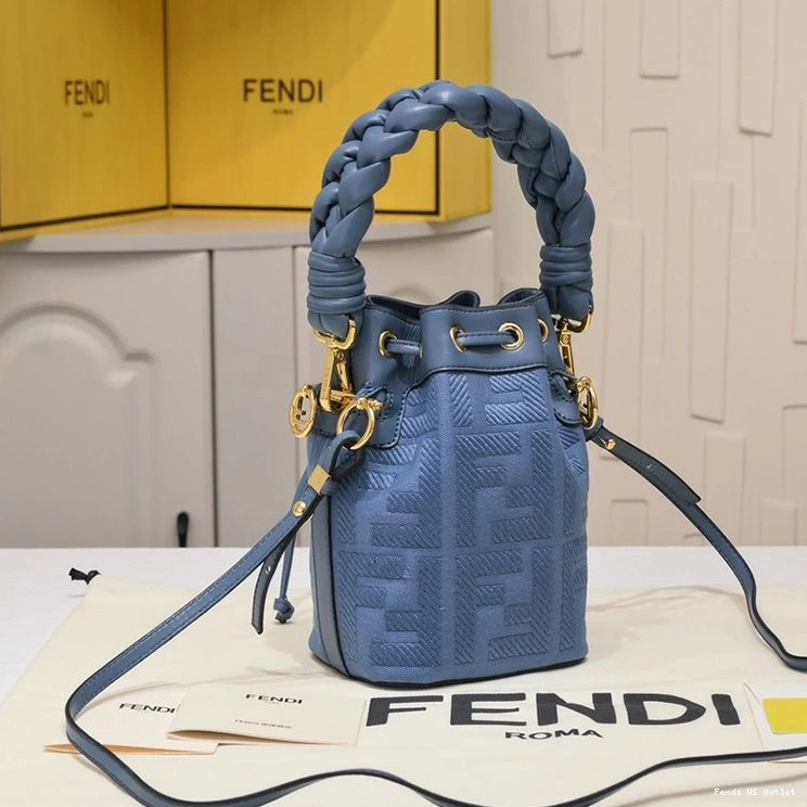 Cheap HOT with Tresor FF Bag Mini Blue Handle Fendi Bucket In Canvas Mon Woven Motif 0819